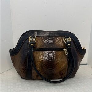 Marino Orlandi Brown Snake-Embossed Leather Shoulder Bag with Black Trim